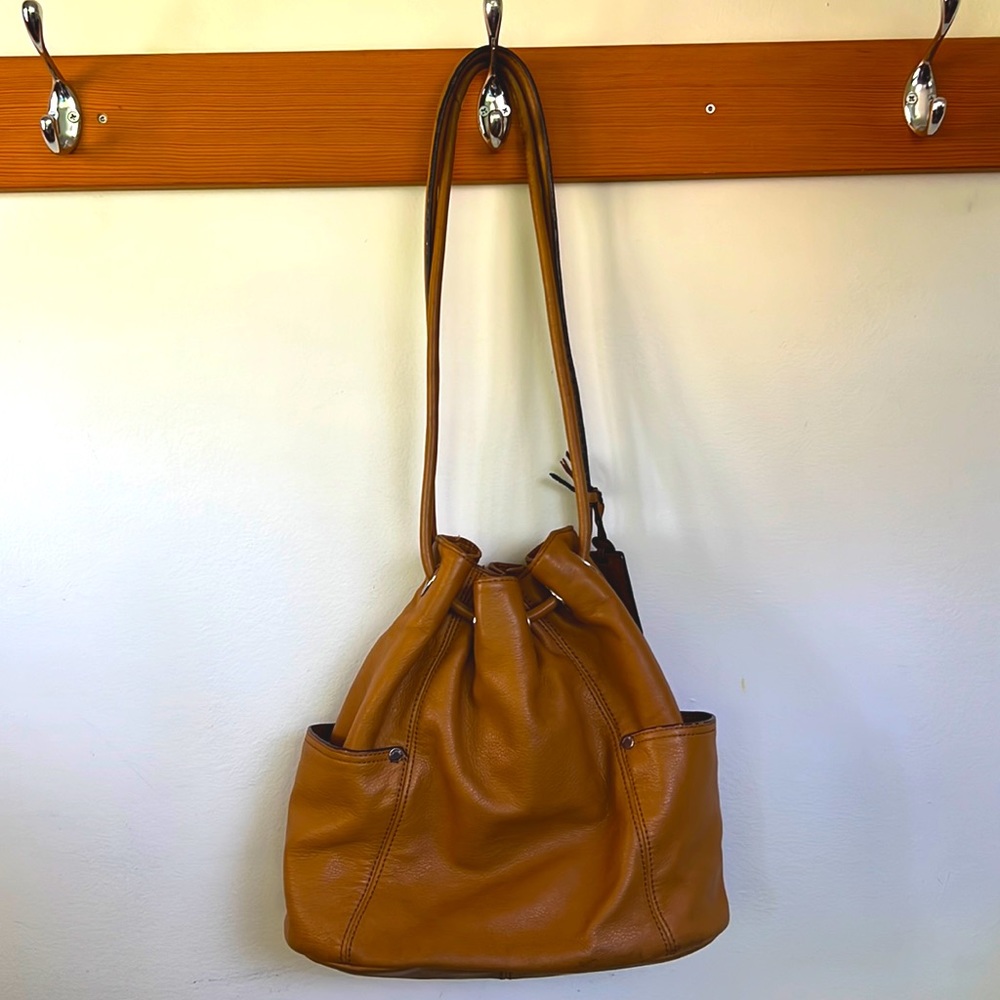 Tignanello tan leather bucket bag